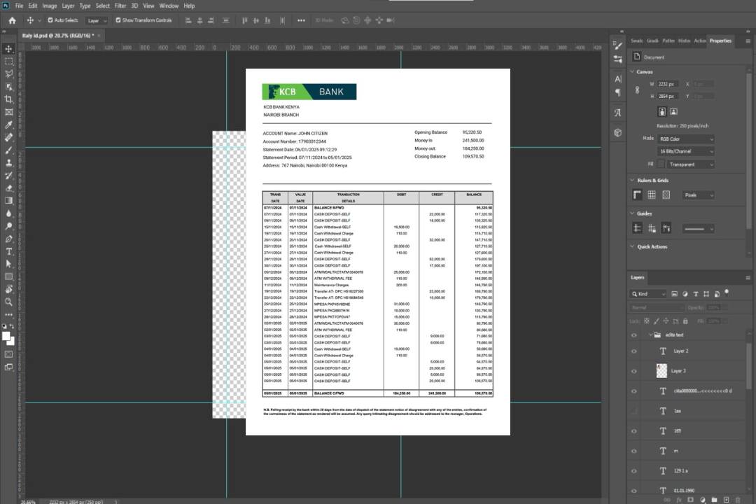 Modèle Word et PDF de relevé de compte bancaire KCB du Kenya template Modèle Word et PDF de relevé de compte bancaire KCB du Kenya template
